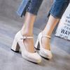 High heels single shoes women's spring new thick heel buckle Korean version shoes women solid color Korean version round head
