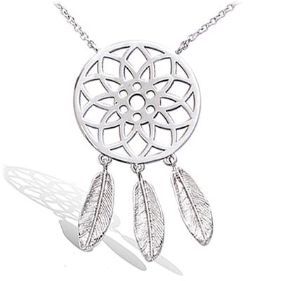[P1253] - Silver 'Navajos' Silver Necklace (rhodium-plated) Dreamcatcher Catches Dreams - 35x20 Mm