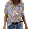 Magliette da donna 3d con scollo a V Stampa grafica gatti carini Manica corta Estiva Moda Kawaii Magliette casual Abbigliamento femminile divertente