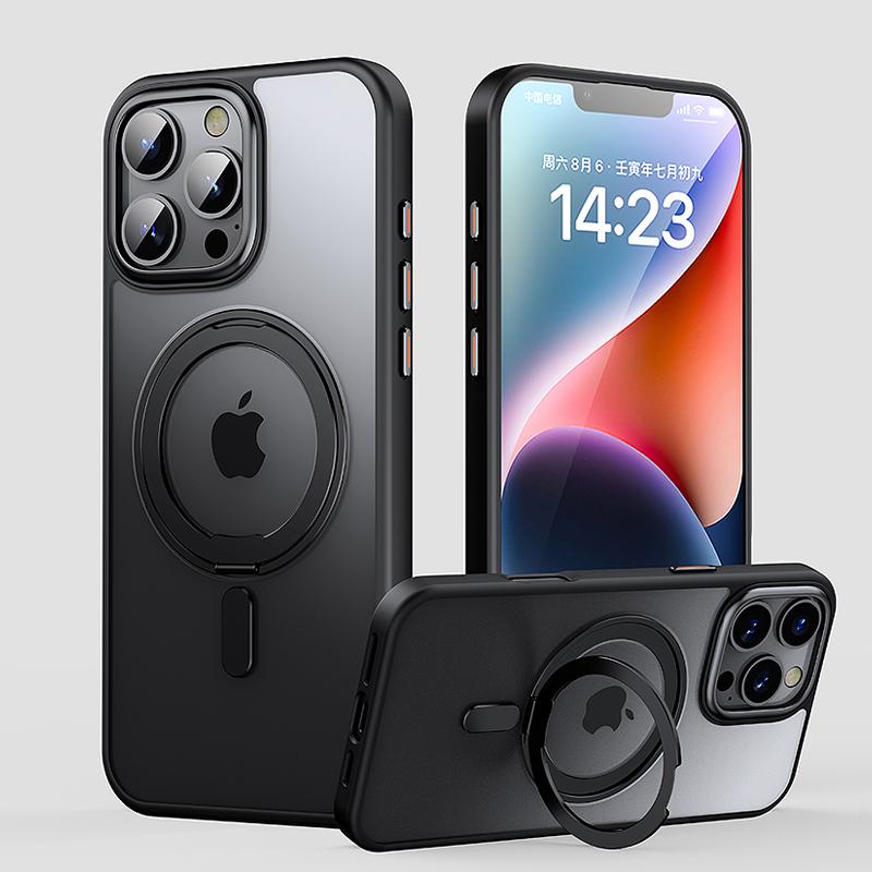 

Чехол-подставка с магнитным кольцом KEYSION, вращающийся на 360 °, для MagSafe для iPhone 16 Pro Max, прозрачная матовая противоударная задняя крышка для телефона for iPhone 16 Pro Max чёрный