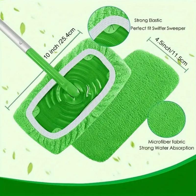 Grønne mikrofiber moppkluter med elastisk bånd - 3-pakning, vaskbare og gjenbrukbare for flatmopper
