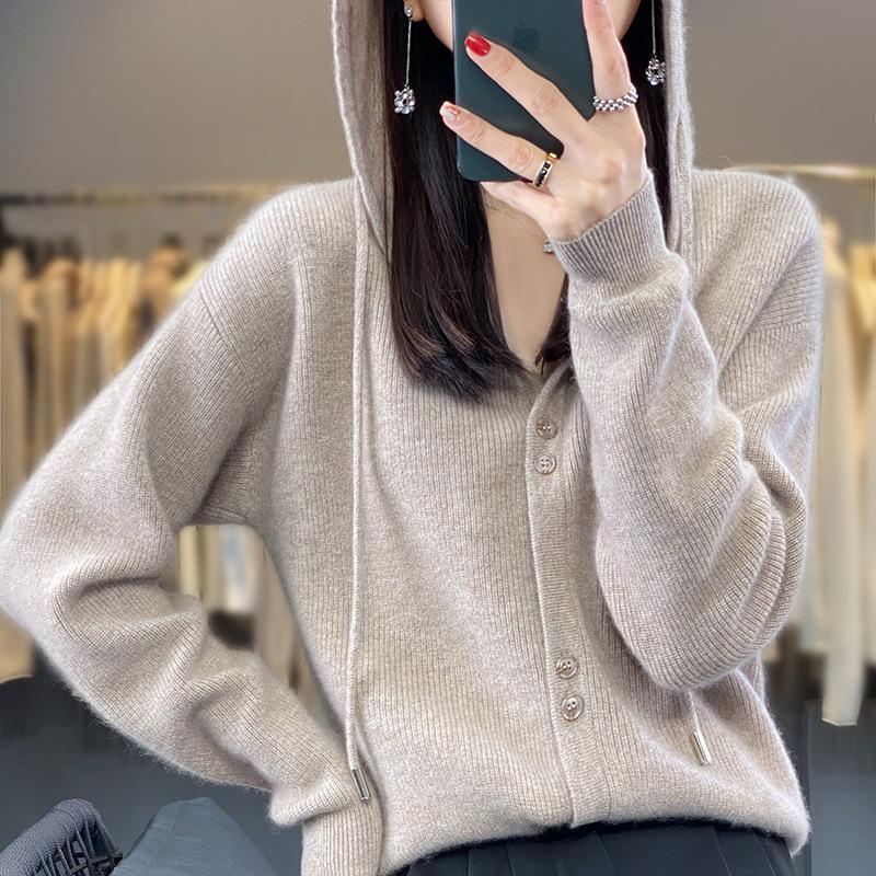 Autumn and Winter New Hooded Cardigan Hoodie Women's Long-sleeved Knitted Sweater Versatile Coat Top Wear Pullover Sweater Women