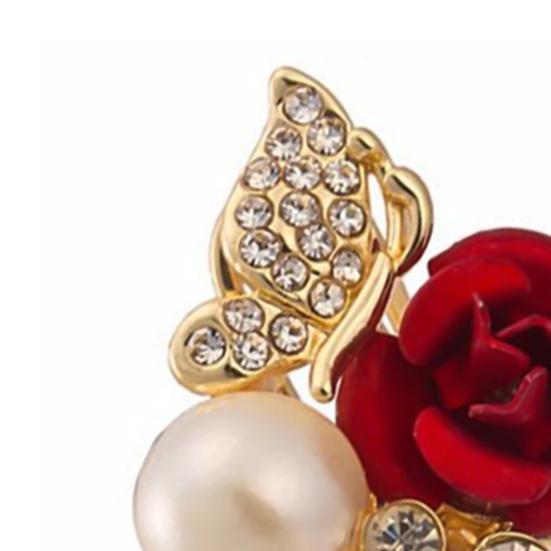 Earrings Red Rose Flower Faux Pearl Decor Exquisite Alloy Ear Studs Jewelry Gift for Party