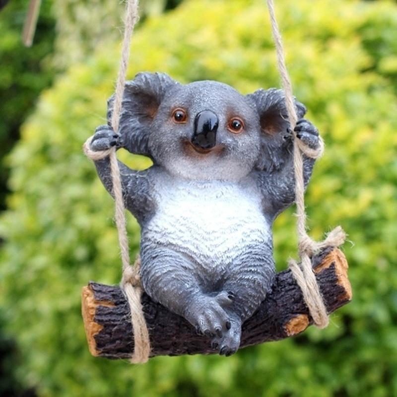 Lovely Swinging Koala Bear Hanging Statue Outdoor Figurines for Patio Yard Garden Decor