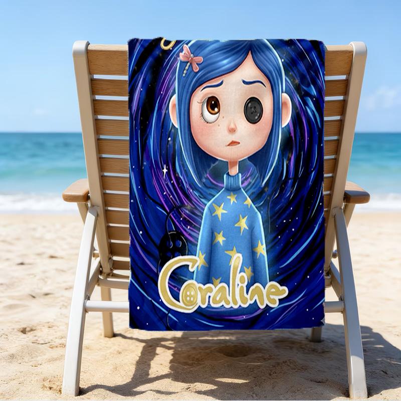 Custom Name Beach Towel Mystery Coraline's World Beach Towel, Soft Microfiber, Gift for Her/Him, Birthday, for Pool, Beach, Travel, Fan gifts