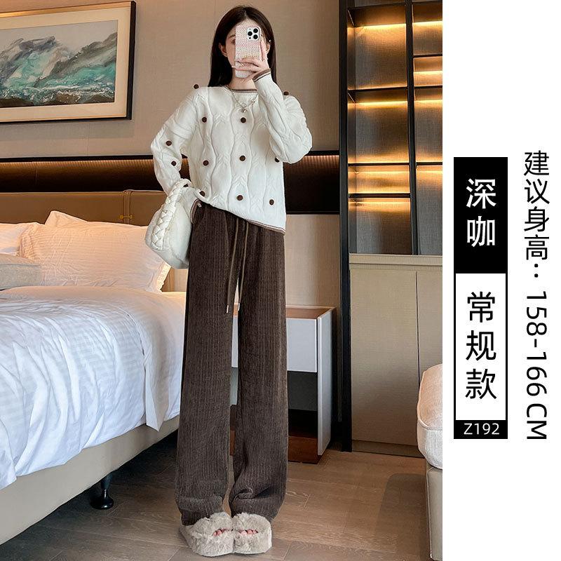 Chenier Wide-leg Pants Women's Pants Autumn and Winter New Casual Drape Black Velvet Straight Corduroy Pants