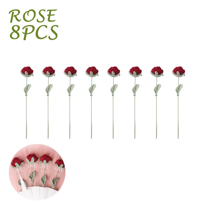 1-10Pcs Knitting Flower Sunflower Home Decoration Knitted Rose Bouquet Teacher's Day Mother's Day Birthday Gift Handmade Bouquet
