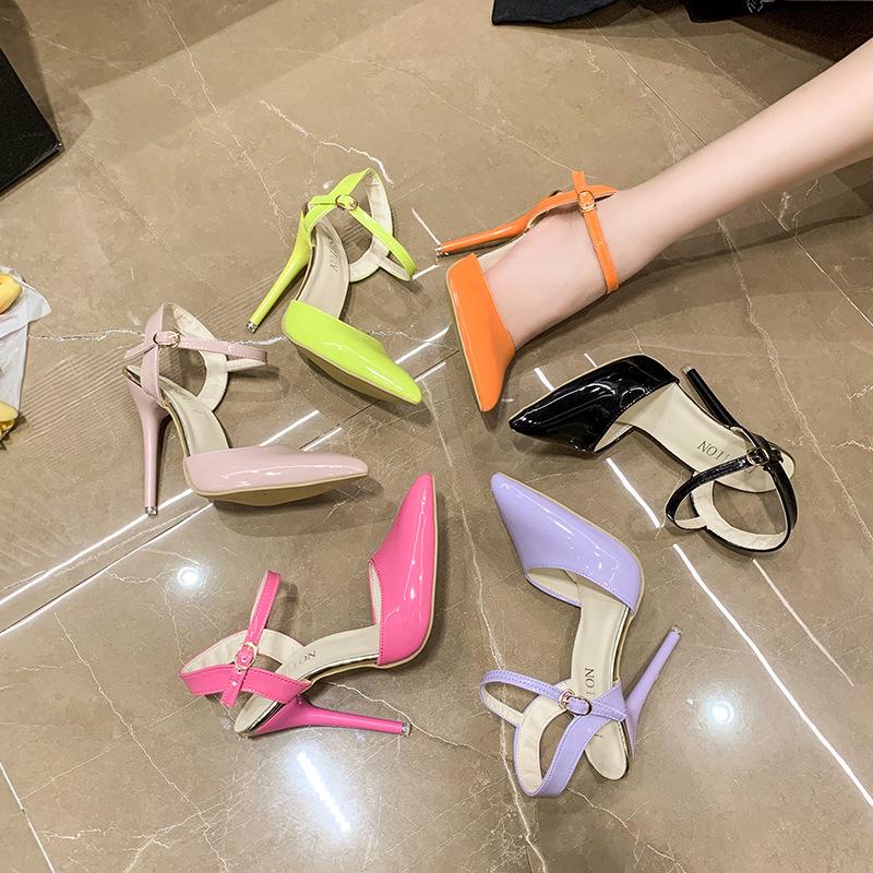 Summer Super High Stiletto Heels Ankle Strap Sandals Women Hollow Pointed Toe Party Heels Shoes