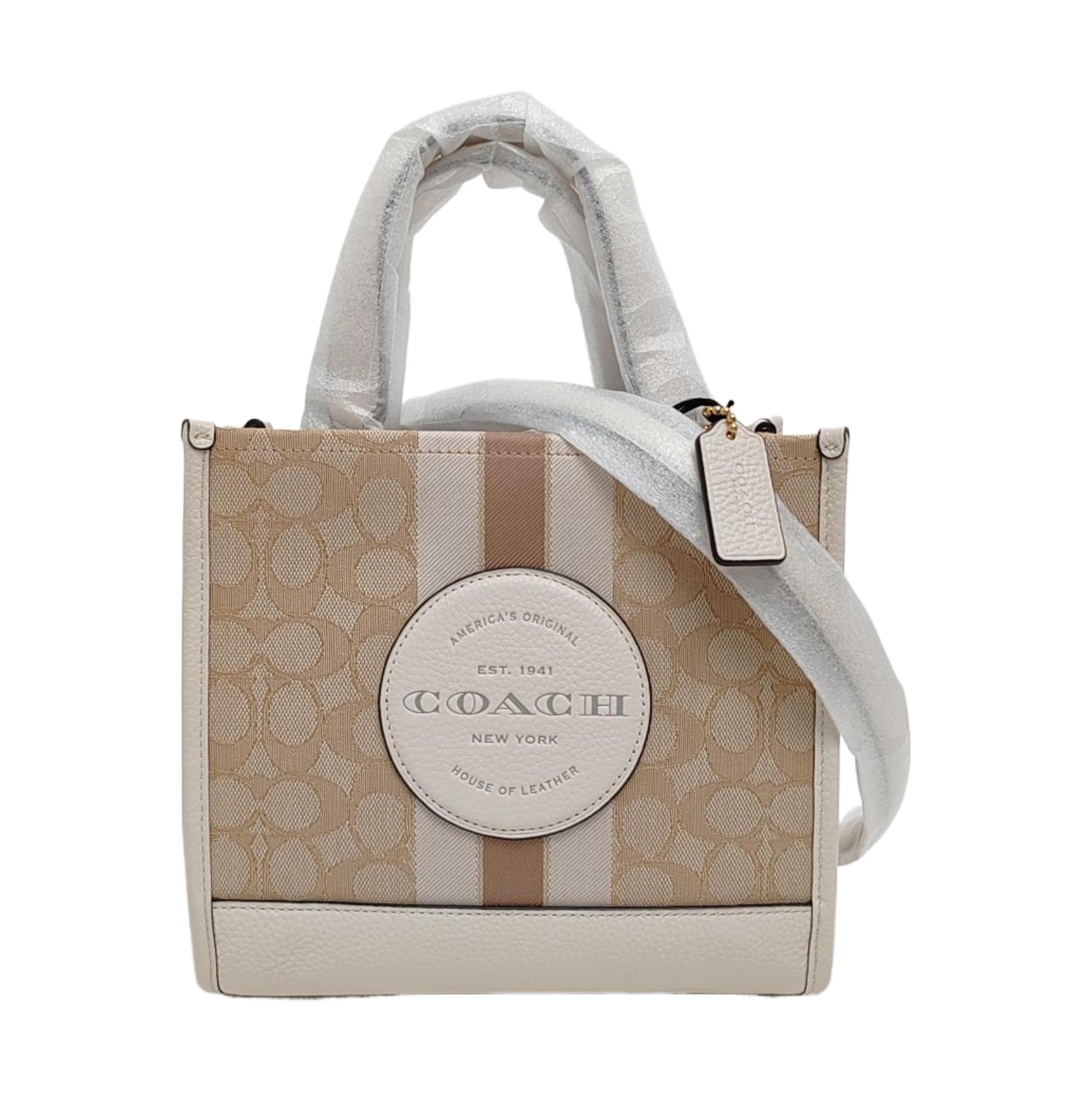 [Pre-Owned] Dempsey 22 Monogram Stripe Logo Accent Fabric And Leather Tote Bag - Excellent #1WIVB1U ONE SIZE