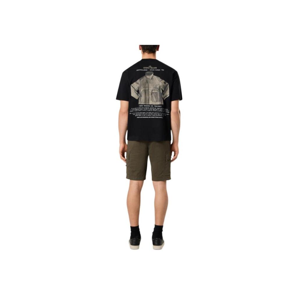STONE ISLAND Classic Crew Neck Letter Short Sleeve T-Shirt Men Tops Black K1S1521000-37S0091-V0029