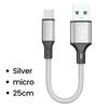0,25M Kort Kabel Micro USB-kabler Type c Datakabel Hurtiglading Bærbar Ledning for Powerbank iPhone 15 Samsung Android-telefon