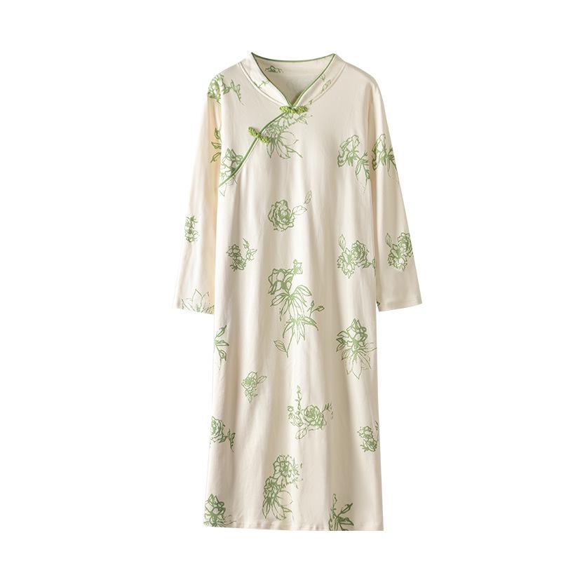 

Women s 2025 Spring/Autumn Long-Sleeve Nightgown with Chest Pad, Pure Cotton Student Dorm Wear XL