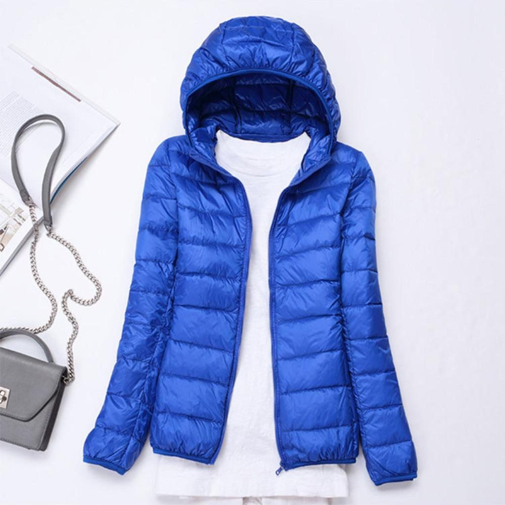 Women's Hooded Long Sleeve Puffer Jacket Slim Fit Lightweight White Duck Down Winter Coat