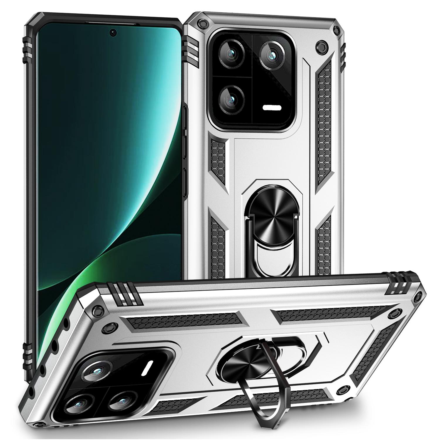 

Ring Kickstand Phone Case for Xiaomi 13 Pro 5G,Military Grade Shockproof PC+TPU Protective Cover Silver