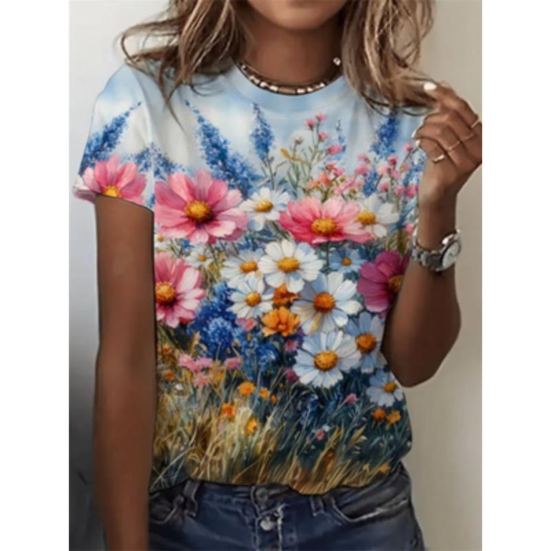 Hot-selling 3D printed peach blossom plant pattern women s T-shirt for summer XL