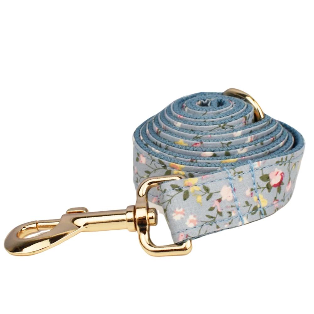 Personalized Floral Dog Collar Leash Harness Set with Bow & Poop Bag Holder - Quick Release Adjustable Pet Accessories for