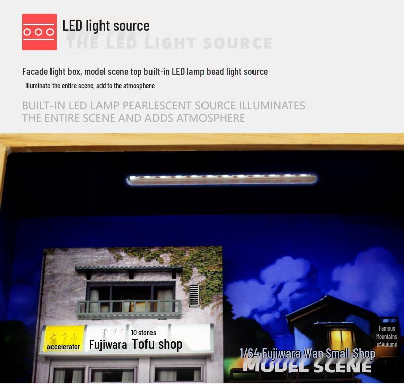 Kamei Kaku 1:64 Fujiwara Tofu Shop Anime Scene Photo Frame Wall Display with Touch Switch Dust Cover.