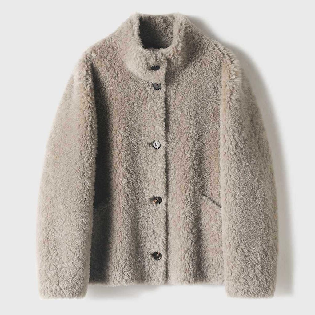 Winter senior high-end fur integrated environmentally friendly fur granular teddy roll fashionable stand-up collar short coat women