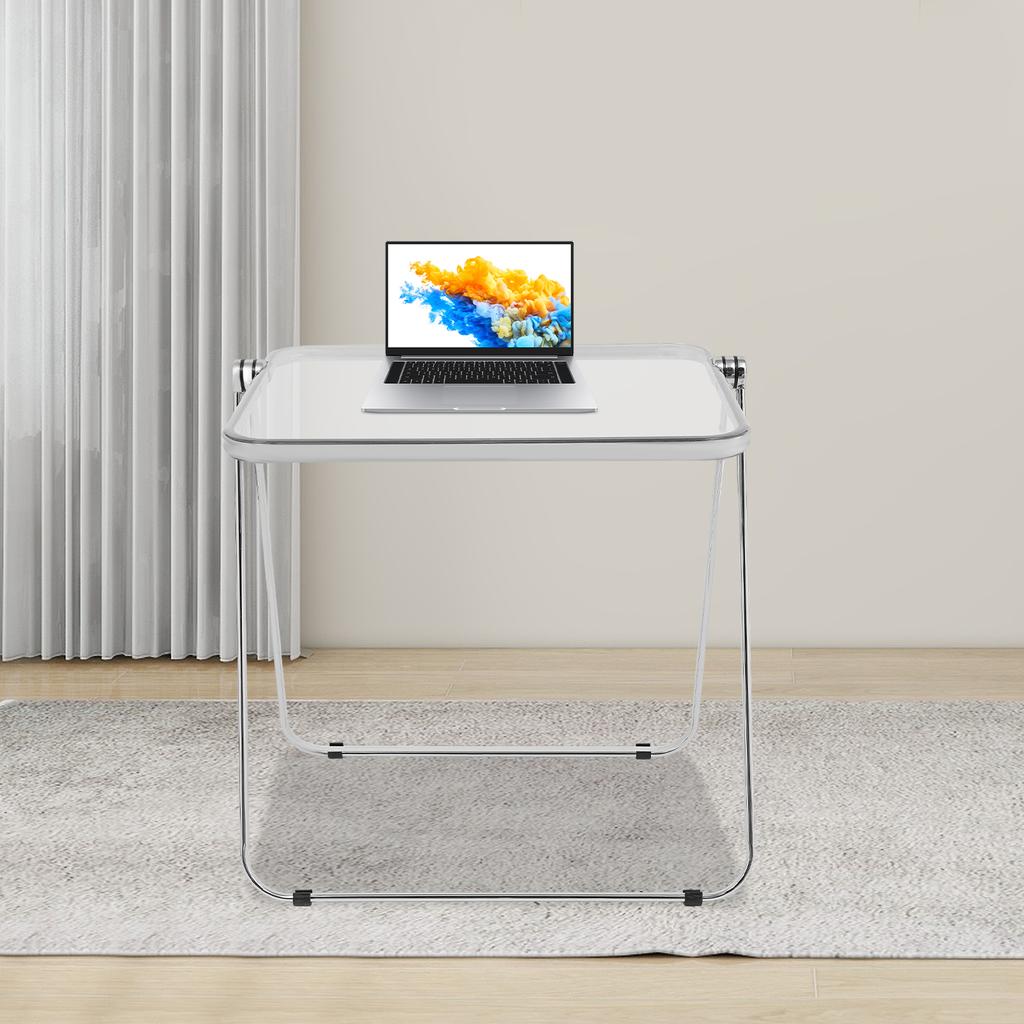 Folding Table, Clear Foldable Side Table, Tiny Desk for Home Office, Small Computer Desk, Portable Laptop Table for Small Spaces