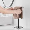 Black Hand Towel Holder Stand – Countertop T-Shaped Stainless Steel Towel Rack with Non-Slip Base for Vanity and Kitchen