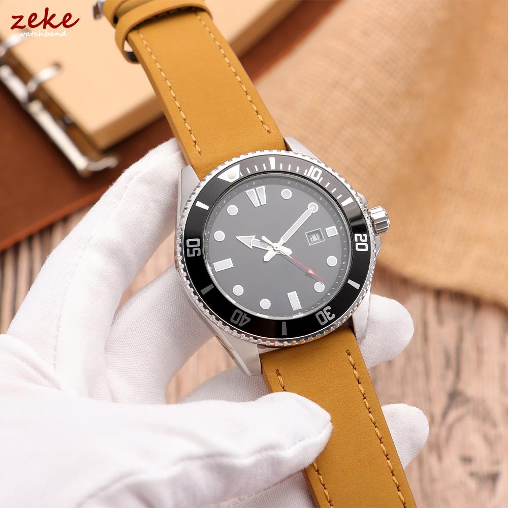 Vintage Matte Genuine Leather Watch Band for Omega for Rolex 18/20/22/24mm Black Brown Thick Straps Stitching Cowhide Wrist Belt