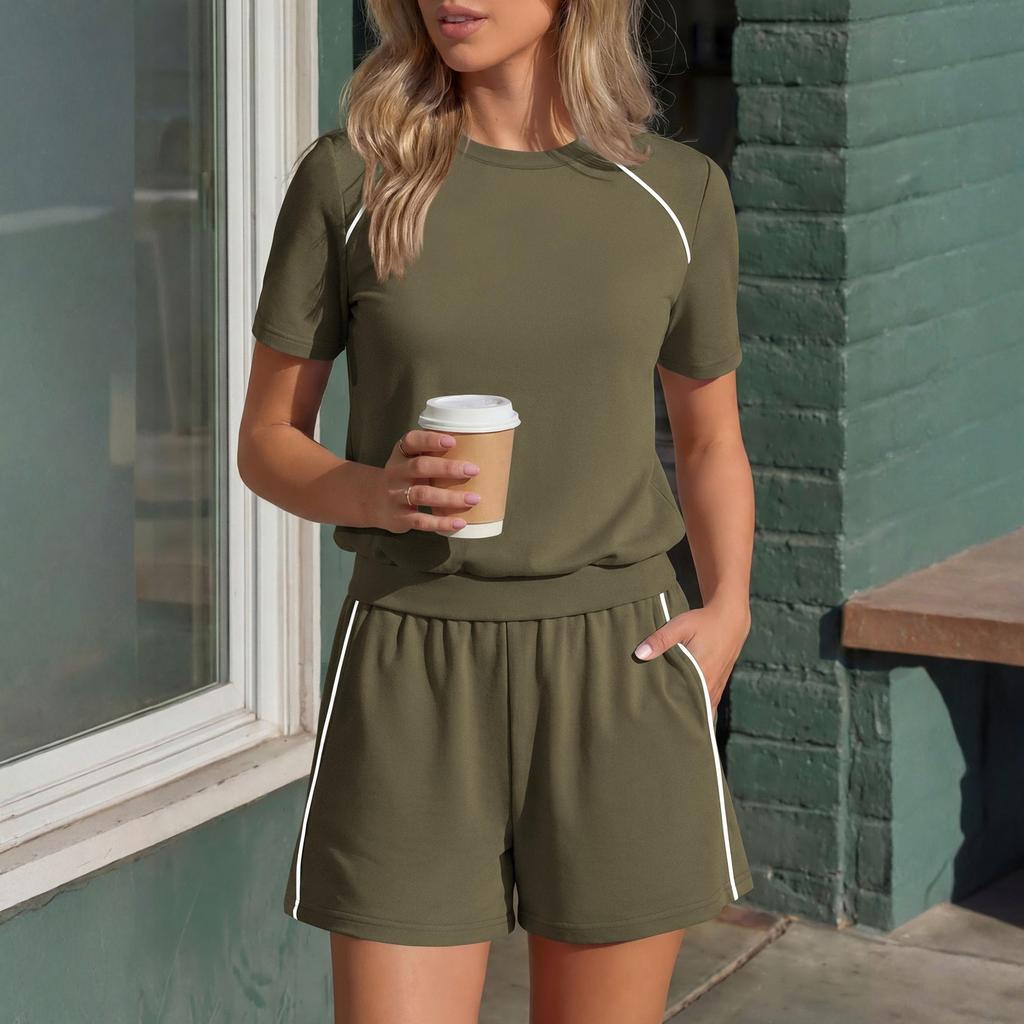 Women's Fashionable Loose-Fit Short-Sleeve Top + Shorts Casual Two-Piece Set