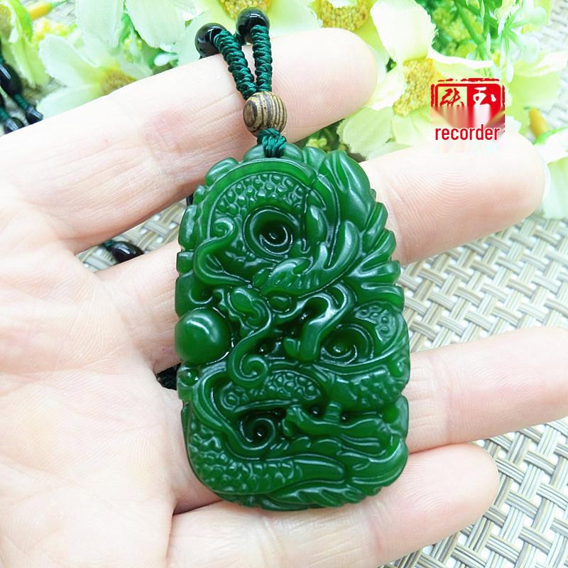 High-Quality Spinach Green Nephrite Dragon Pendant: Imitation Xinjiang Hetian Jade with Dragon and Pearl Design 4184