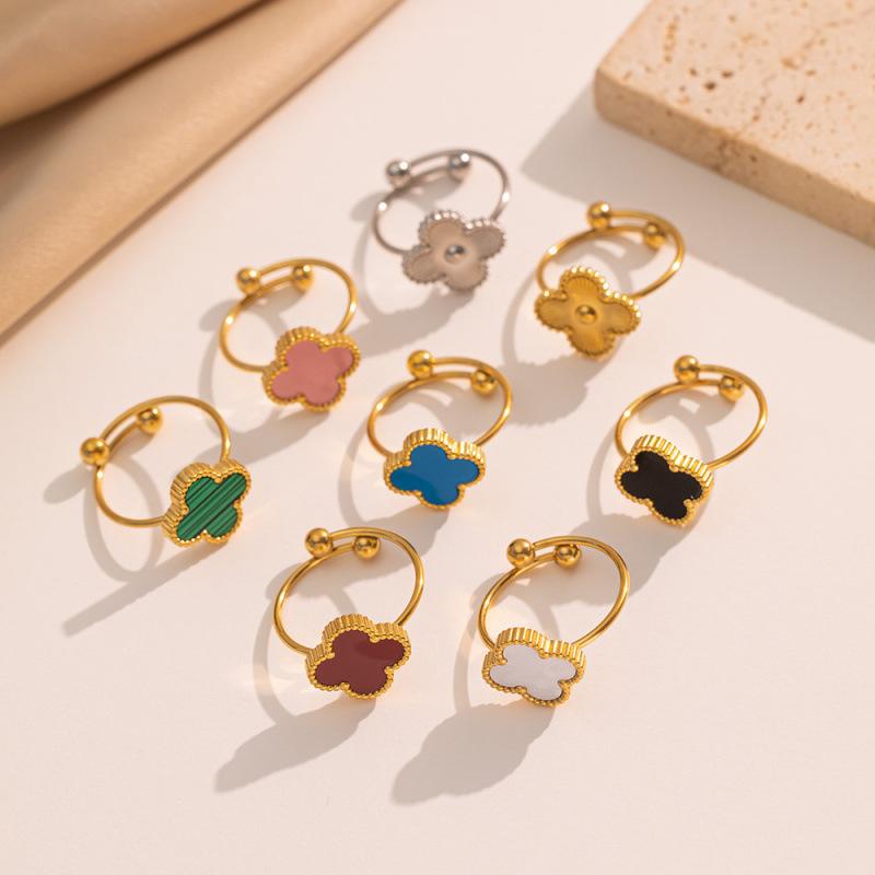 Colar da Sorte Menina Trevo Anel Aberto Aço Titânio Ouro 18K Anel Simples