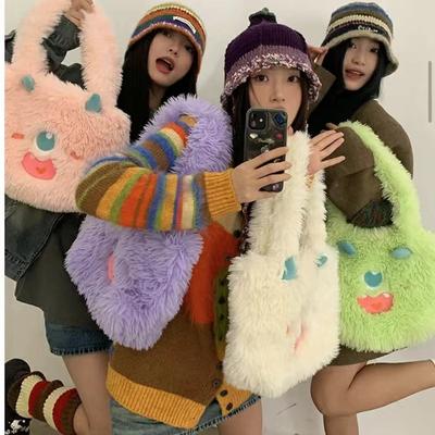 Plush Bag Cute Little Monster Cartoon Large Capacity Schoolgirl Shoulder Handbag Tote Bag Gift Wind