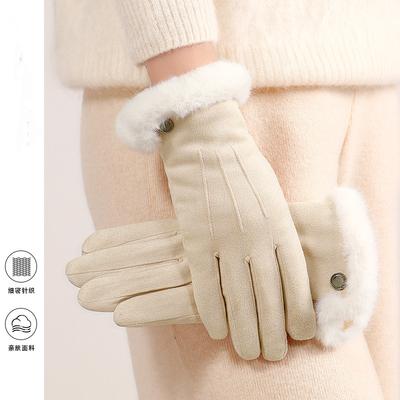 Plush Suede Gloves Women's Electric Car Warm Cold Windproof Driving Piled Thickened Gloves Winter