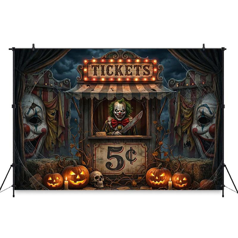Mocsicka Halloween Photography Backdrop Birthday Party Decor Background Terror Circus Clown Ticket Kids Photo Studio Wall Poster