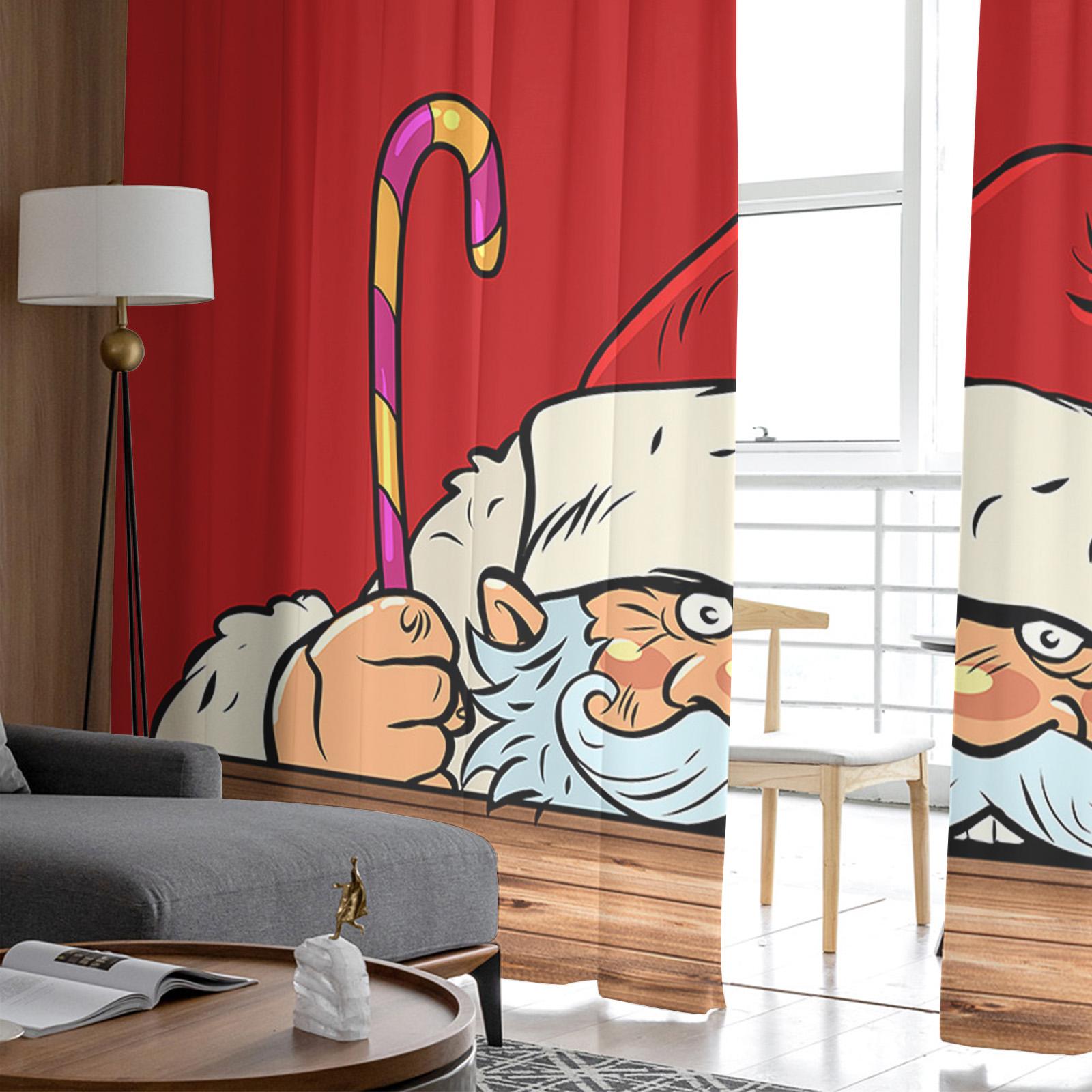 Рождественские тюлевые шторы с красным Санта-Клаусом для гостиной — фото 4