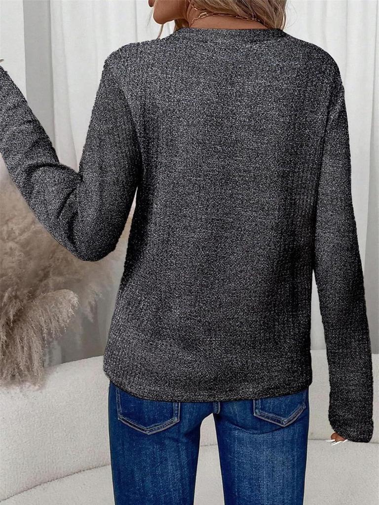 2025 Spring/Autumn Women's V-Neck Long Sleeve Pullover Top - Fashionable & Versatile