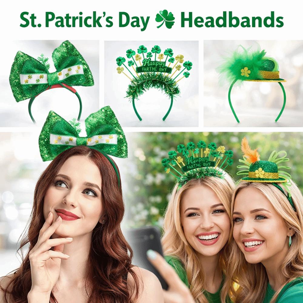 Festive Style ST. Patricks Day Headband Shamrock Shape Portable Bow Headband Creative Hair Hoop ST. Patricks Day