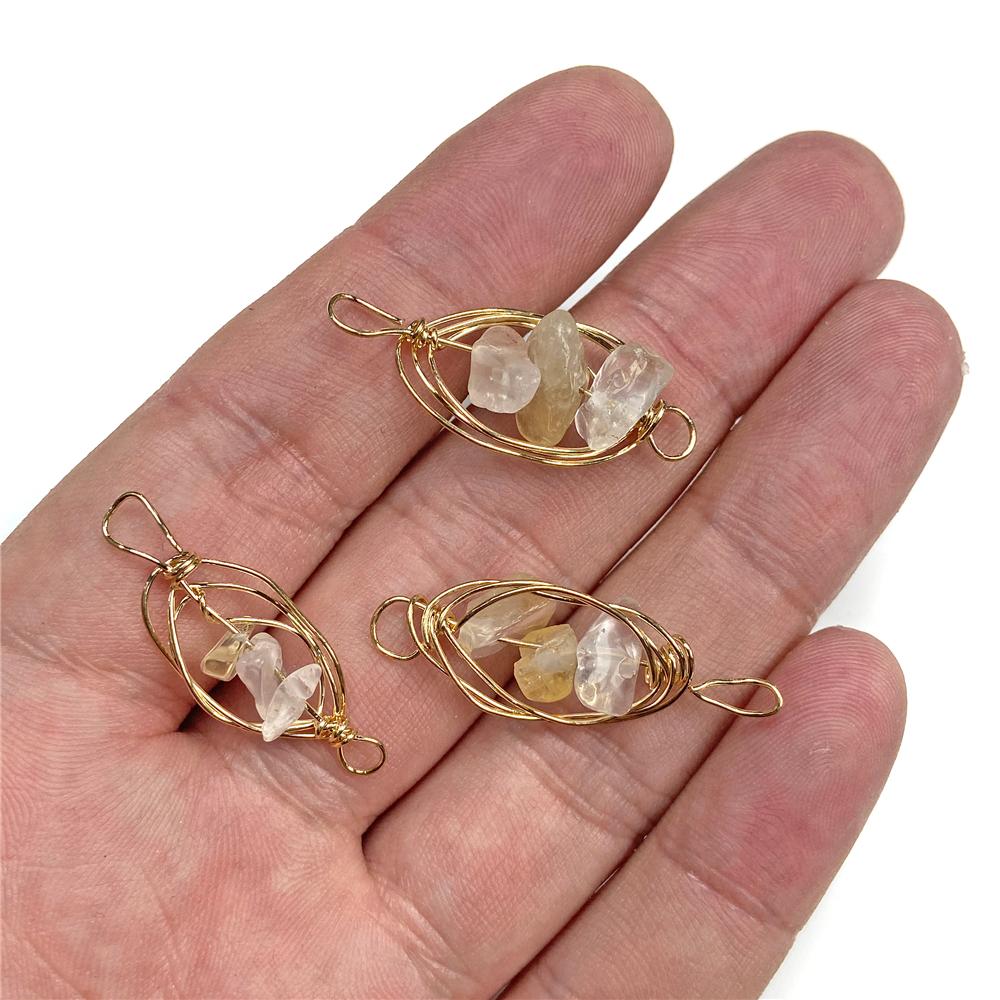 Irregural Stone Chips Connector Charms Natural Crystal Winding Stone Connector Pendant Winding for Women Making Jewerly DIY