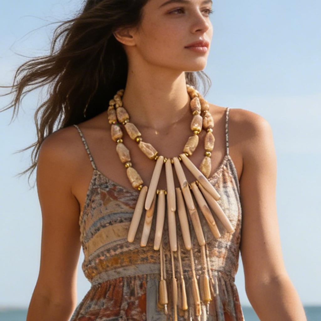 European and American Personality Trends, Niche Design, Vacation Style, Exaggerated Double-layered Wear, Geometric Resin Coral Necklace