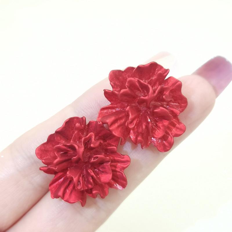 Czerwony Kwiat Damskie Kolczyki Sztyfty Składany Kwiatowy Unikalny Design Moda Koreańska Małe Kolczyki Bohemskie Akcesoria do Uszu brincos