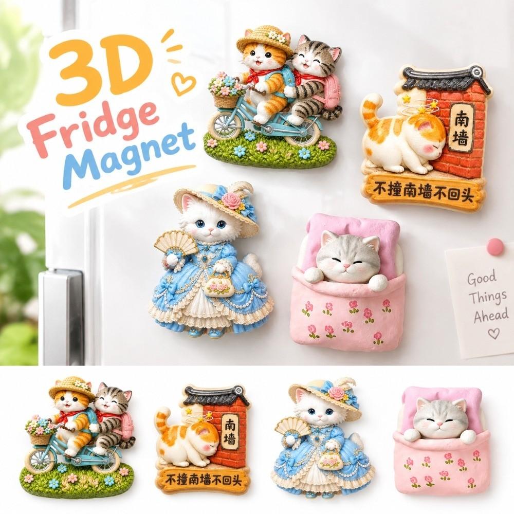 Cute Cat Theme Cat Fridge Magnet Simulation Decorative Fridge Magnet Refrigerator Decoration