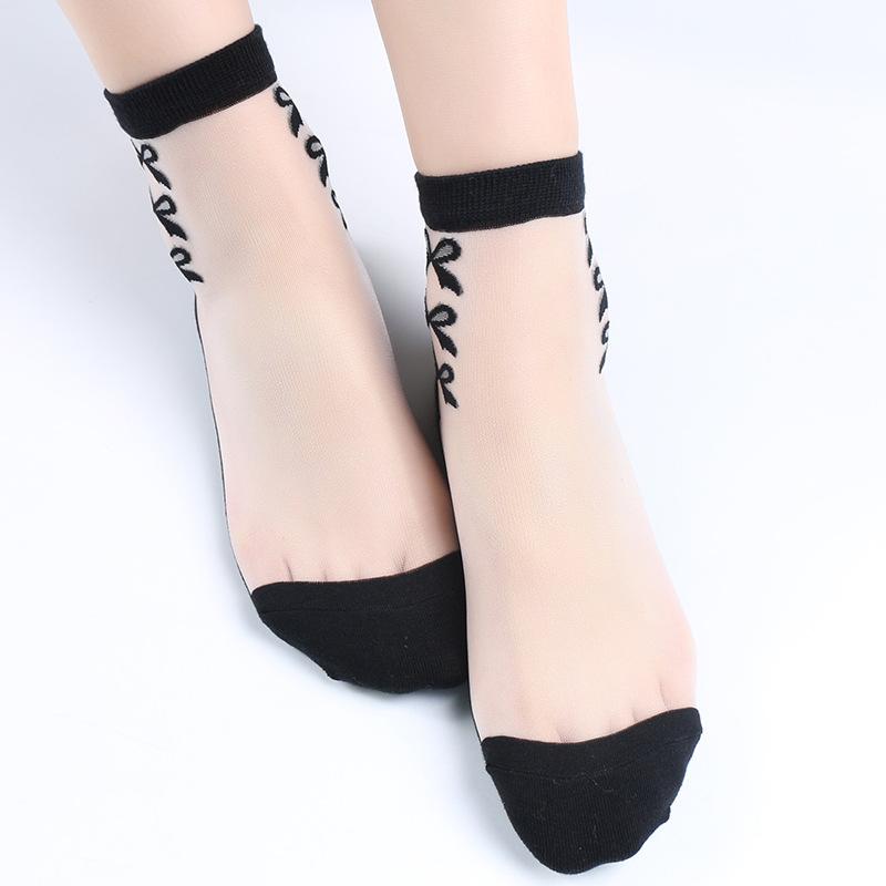 5 Pairs Fashion Transparent Socks Bow Floral Transparent Silk Socks Crystal Silk Socks for Women