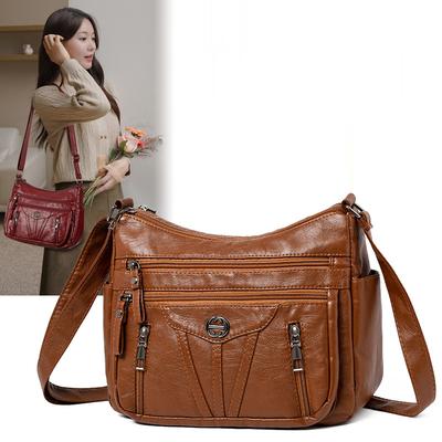 Middle-aged Women's Bag Soft Leather Shoulder Bag Large Capacity Multi-layer Crossbody Bag