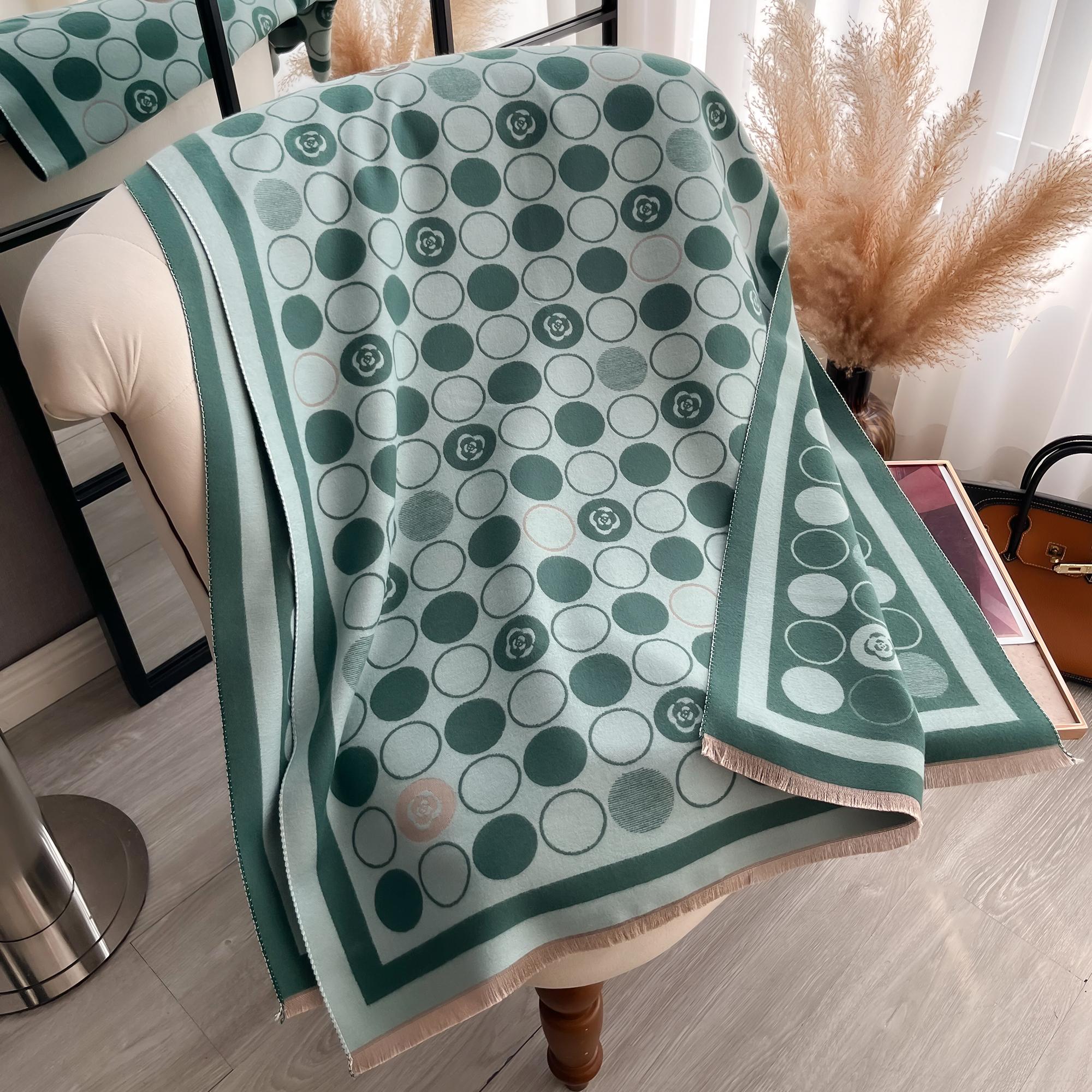 

Double Sided Dot Printing Tassel Scarf Mature Imitation Cashmere Warm Shawl Autumn Winter Office Coldproof Windproof Wrapped Sca