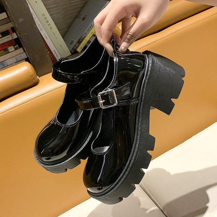 Стильные туфли на толстой подошве весна-лето маленькая кожаная обувь с пряжкой в британском стиле повседневная женская обувь 35 чёрный 1745₽