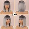MERISIHAIR Ombre Grey Color Women Fashion Shoulder Length Natural Straight Bob Wig with Bangs Daily Wear Cosplay Synthetic Wig