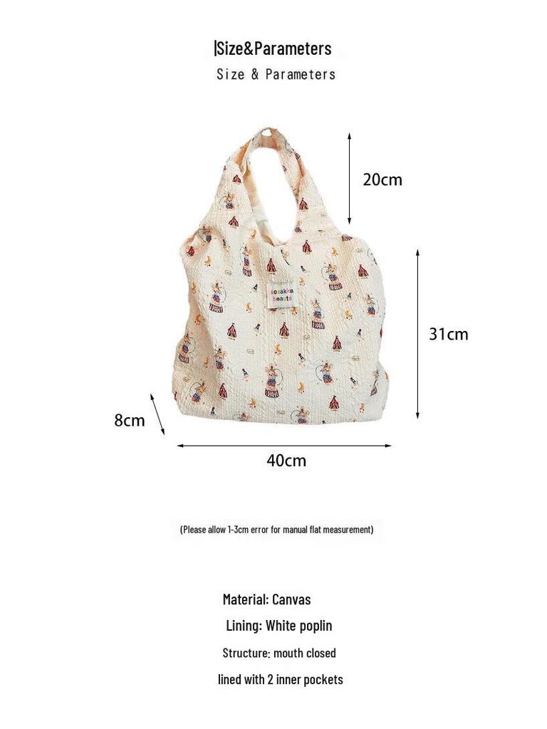 Korean Summer Embossed Canvas Tote Bag - Large Capacity, Niche Design, Shoulder and Underarm Style