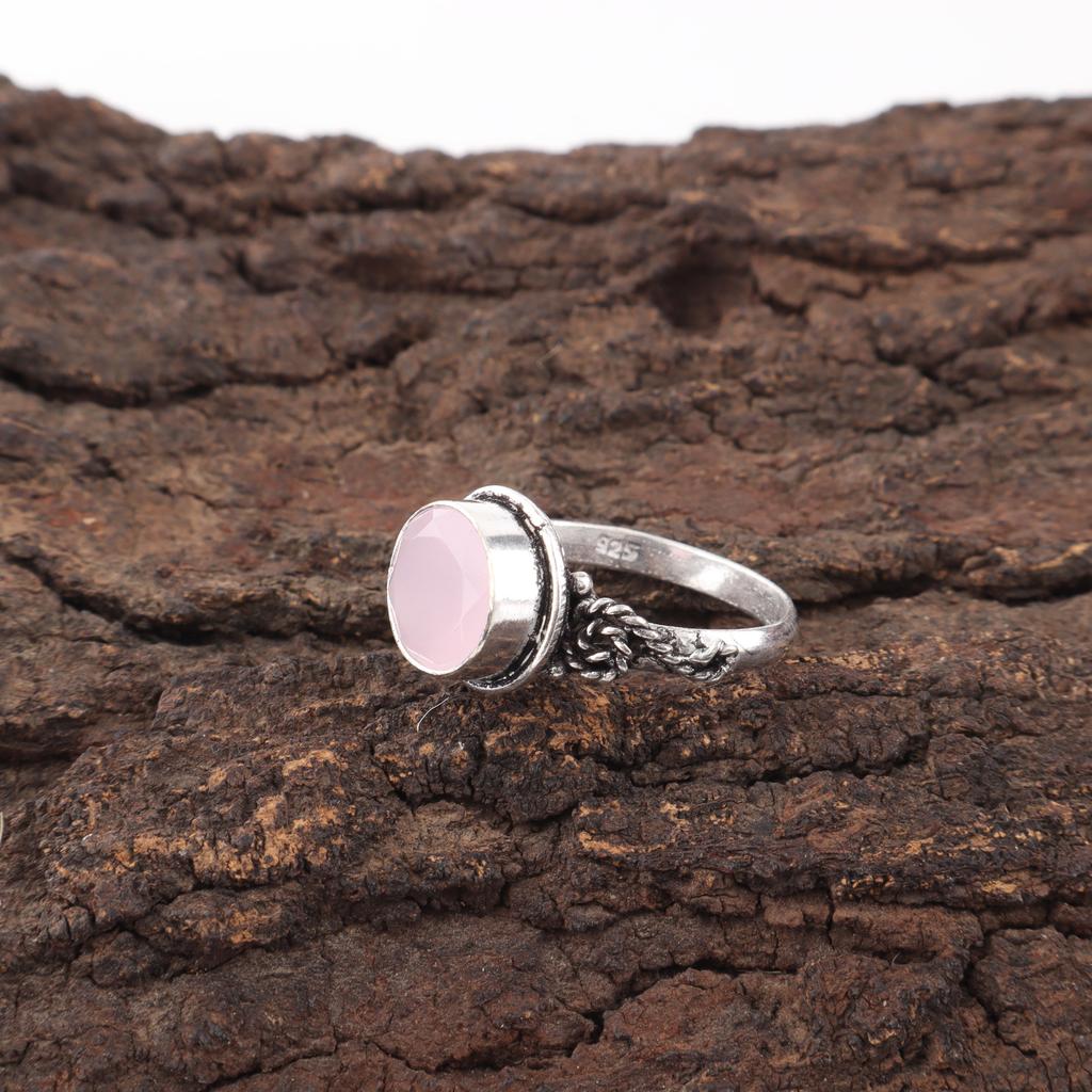 Rose Chalcedony Gemstone Jewelry, 925 Sterling Silver Ring Jewelry, Handmade Gorgeous Ring Gift For Women