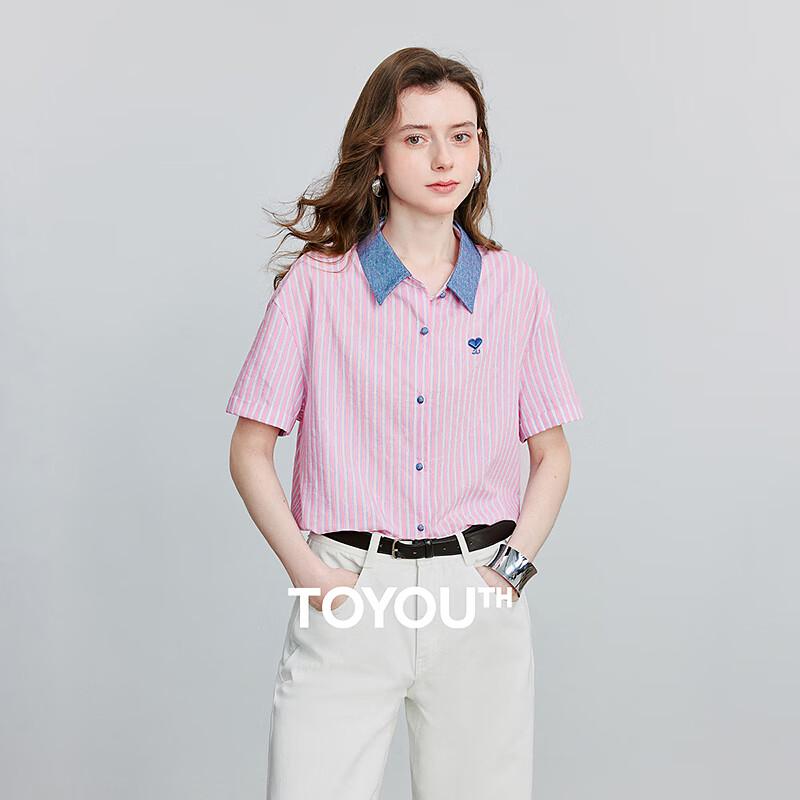 Женская свободная рубашка в полоску с жаккардовым воротником-поло M