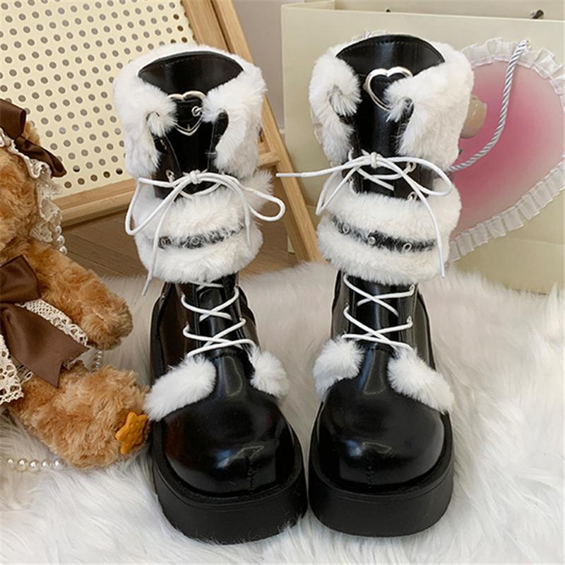 Retro Thick Bottom Platform Increase Knight Boots Women Flat Heel Designer Lolita Shoes Keep Warm Increasing Casual Ankle Boots