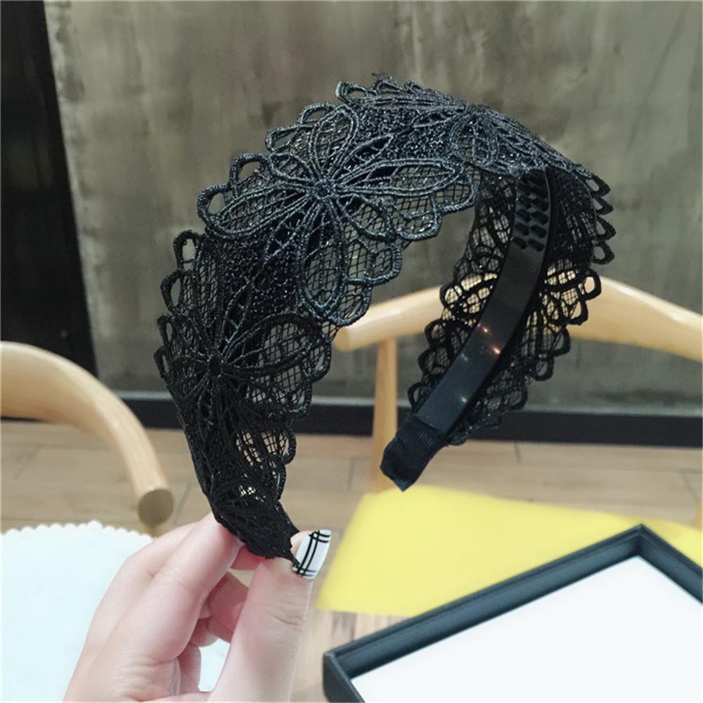 Fashion Women Lace Hairbands Wide Hair Hoop No-slip Lady Flower Hollow Headbands with Teeth Elegant Female Hair Accessories