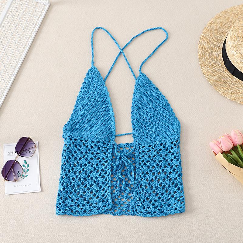 

Летний женский моделирующий топ без рукавов с запахом и контуром тела L синий