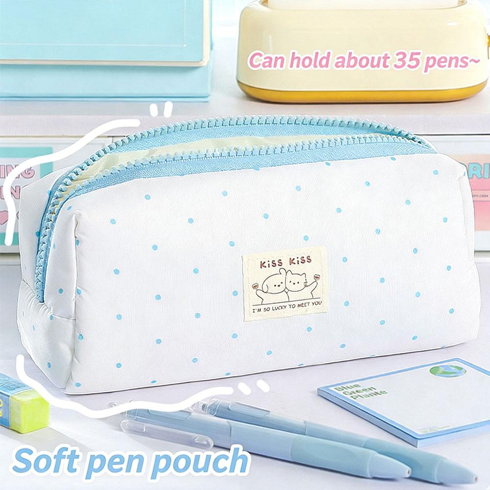 Multi-functional Polka Dot Design Pencil Case Cartoon Large Capacity Pen Bag Stationery Storage Bag School Office Supplies
